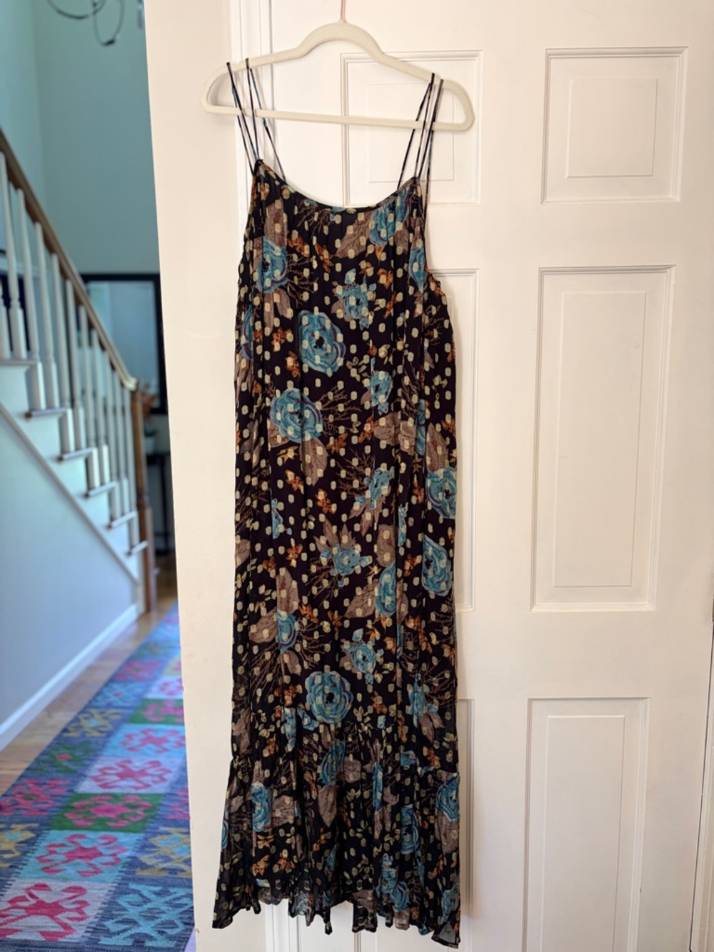 NWT - NATURAL LIFE Black Maxi Dress with Blue Floral Print - Picture 4 of 7